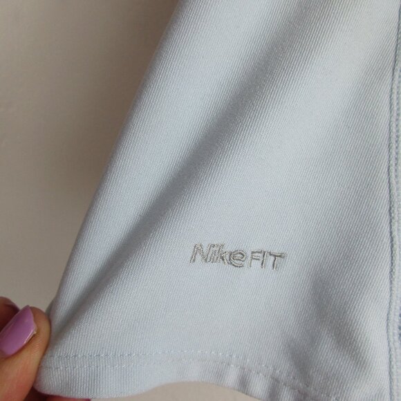 A+ Nike Fit Dry Activewear Top Women Medium Gray Blue Mesh Swoosh Logo Racerback - Picture 2 of 15